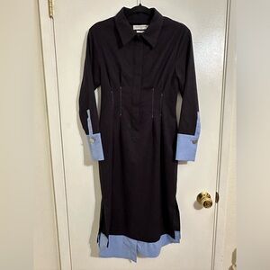 EUC CLUE DE CLARE Korean Designer Collared Half Placket Navy Dress